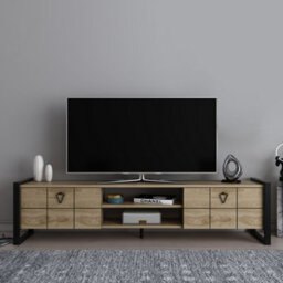 Decorotika Mila Tv Stand With Wall Shelf For Tvs Up To 73 Inches Oak Black - thumbnail 1
