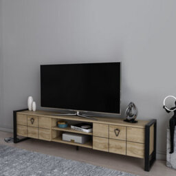 Decorotika Mila Tv Stand With Wall Shelf For Tvs Up To 73 Inches Oak Black - thumbnail 2