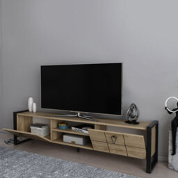 Decorotika Mila Tv Stand With Wall Shelf For Tvs Up To 73 Inches Oak Black - thumbnail 5