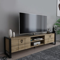 Decorotika Mila Tv Stand With Wall Shelf For Tvs Up To 73 Inches Oak Black - thumbnail 3