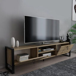 Decorotika Mila Tv Stand With Wall Shelf For Tvs Up To 73 Inches Oak Black - thumbnail 4