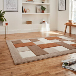 Beige Chequered Rug, Geometric Rug, 10mm Thick Bordered Rug, Modern Beige Rug For Bedroom, & Dining Room-80Cm X 150Cm - thumbnail 2