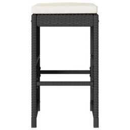 Berkfield Garden Bar Stools With Cushions 2 Pcs Black Poly Rattan - thumbnail 4