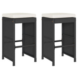 Berkfield Garden Bar Stools With Cushions 2 Pcs Black Poly Rattan - thumbnail 2