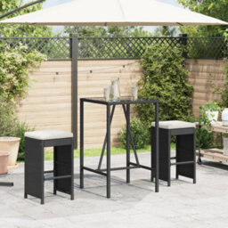 Berkfield Garden Bar Stools With Cushions 2 Pcs Black Poly Rattan