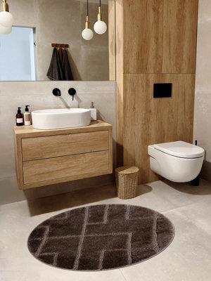 RugsX Bathroom Rug Supreme Circle Lines, Non-Slip, Soft - Brown Circle 67 Cm - image 1