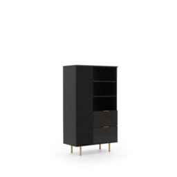 Arte Nubia Highboard Cabinet In Black - Opulent Storage With Gold Accents - W800mm X H1400mm X D410mm