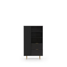 Arte Nubia Highboard Cabinet In Black - Opulent Storage With Gold Accents - W800mm X H1400mm X D410mm - thumbnail 2