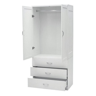 2 Door 3 Drawer Tall Wardrobe With Hanging Rails Modern Bedroom Furniture White - image 1