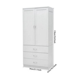 2 Door 3 Drawer Tall Wardrobe With Hanging Rails Modern Bedroom Furniture White - thumbnail 2