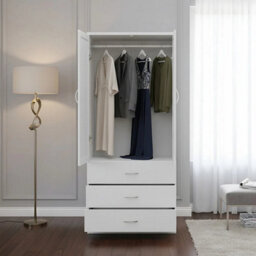 2 Door 3 Drawer Tall Wardrobe With Hanging Rails Modern Bedroom Furniture White - thumbnail 4
