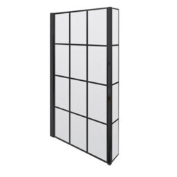 Royal Bathrooms 1430mm Matt Black Grid Framed L-Shaped Fixed Bath Screen With Panel 6mm Toughened Safety Glass - thumbnail 4