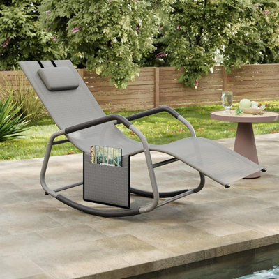 Songmics Outdoor Rocking Chair, Recliner With Adjustable Headrest And Steel Frame, Anti-Tip Design With Storage Pocket, Dove Grey - image 1