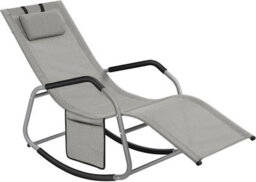Songmics Outdoor Rocking Chair, Recliner With Adjustable Headrest And Steel Frame, Anti-Tip Design With Storage Pocket, Dove Grey - thumbnail 6