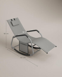 Songmics Outdoor Rocking Chair, Recliner With Adjustable Headrest And Steel Frame, Anti-Tip Design With Storage Pocket, Dove Grey - thumbnail 2