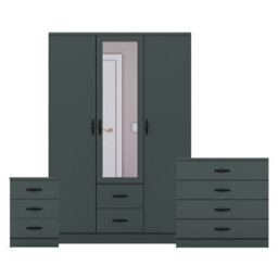 Lassic Vida Designs Riano 3 Piece Bedroom Set (3 Drawer Bedside Chest, 4 Drawer Chest, 3 Door 2 Drawer Mirrored Wardrobe), Grey - thumbnail 8