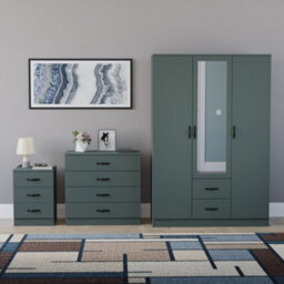 Lassic Vida Designs Riano 3 Piece Bedroom Set (3 Drawer Bedside Chest, 4 Drawer Chest, 3 Door 2 Drawer Mirrored Wardrobe), Grey - thumbnail 7