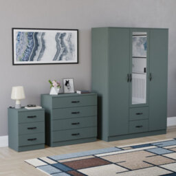 Lassic Vida Designs Riano 3 Piece Bedroom Set (3 Drawer Bedside Chest, 4 Drawer Chest, 3 Door 2 Drawer Mirrored Wardrobe), Grey - thumbnail 6