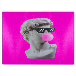 Benjamin Tate Design Plaster Statue,  David's Head In Pixel Glasses Designer Glass Chopping Board