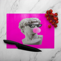 Benjamin Tate Design Plaster Statue,  David's Head In Pixel Glasses Designer Glass Chopping Board - thumbnail 3