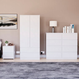 Lassic Vida Designs Denver 3 Piece Bedroom Set - (2 Drawer Large Bedside Chest, 8 Drawer Chest, 2 Door 2 Drawer Wardrobe), White - thumbnail 3