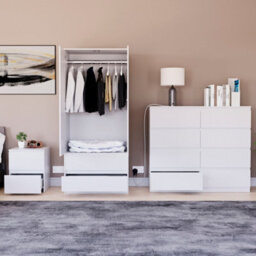 Lassic Vida Designs Denver 3 Piece Bedroom Set - (2 Drawer Large Bedside Chest, 8 Drawer Chest, 2 Door 2 Drawer Wardrobe), White - thumbnail 4