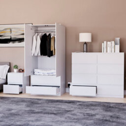 Lassic Vida Designs Denver 3 Piece Bedroom Set - (2 Drawer Large Bedside Chest, 8 Drawer Chest, 2 Door 2 Drawer Wardrobe), White - thumbnail 2