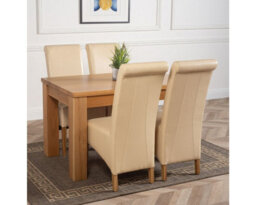 That's Furniture Dakota 127 X 82 Cm Chunky Oak Small Dining Table And 4 Chairs Dining Set With Montana Ivory Leather Chairs - thumbnail 3