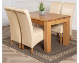 That's Furniture Dakota 127 X 82 Cm Chunky Oak Small Dining Table And 4 Chairs Dining Set With Montana Ivory Leather Chairs - thumbnail 1