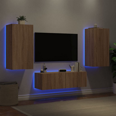 Walplus 3 Piece Tv Wall Cabinets With Led Lights Sonoma Oak - image 1
