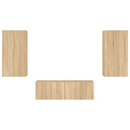 Walplus 3 Piece Tv Wall Cabinets With Led Lights Sonoma Oak - thumbnail 7