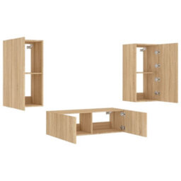 Walplus 3 Piece Tv Wall Cabinets With Led Lights Sonoma Oak - thumbnail 6