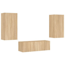 Walplus 3 Piece Tv Wall Cabinets With Led Lights Sonoma Oak - thumbnail 3