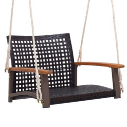 Costway Rattan Porch Swing Chair Patio Wicker Single Hanging Seat W/ Ropes