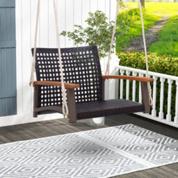 Costway Rattan Porch Swing Chair Patio Wicker Single Hanging Seat W/ Ropes - thumbnail 3