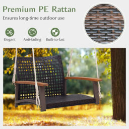 Costway Rattan Porch Swing Chair Patio Wicker Single Hanging Seat W/ Ropes - thumbnail 6