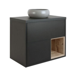 Homestylestore Black Grey 800mm Wall Hung Bathroom Vanity Unit Round Pebble Countertop Basin Open Shelf - thumbnail 1