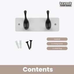 Keypak 2 Matte Black Coat Hooks On White Wooden Board - 22.5Cm Modern Wall Mounted Coat Rack - thumbnail 4
