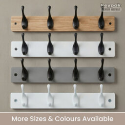 Keypak 2 Matte Black Coat Hooks On White Wooden Board - 22.5Cm Modern Wall Mounted Coat Rack - thumbnail 6