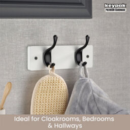 Keypak 2 Matte Black Coat Hooks On White Wooden Board - 22.5Cm Modern Wall Mounted Coat Rack - thumbnail 5
