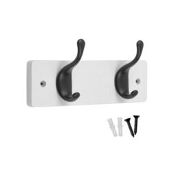 Keypak 2 Matte Black Coat Hooks On White Wooden Board - 22.5Cm Modern Wall Mounted Coat Rack