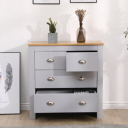 Furniturehmd Storage Chest Of Drawers Organiser Unit With 4 Drawers For Bedroom,living Room Grey And Oak - thumbnail 2