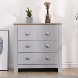 Furniturehmd Storage Chest Of Drawers Organiser Unit With 4 Drawers For Bedroom,living Room Grey And Oak