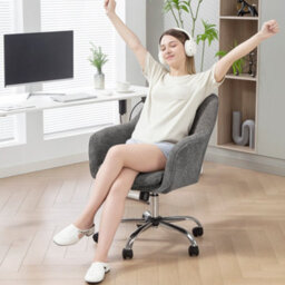 Homcom Modern Snow Flannel Office Desk Chair For Bedroom, Living Room, Grey - thumbnail 9