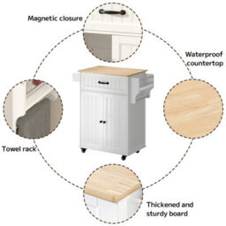 Bealife Kitchen Island On Wheels, Farmhouse Storage Cabinet With Rubber Wood Countertop, Adjustable Shelves & Side - thumbnail 8