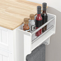 Bealife Kitchen Island On Wheels, Farmhouse Storage Cabinet With Rubber Wood Countertop, Adjustable Shelves & Side - thumbnail 9