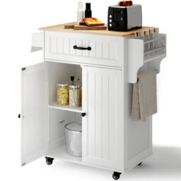 Bealife Kitchen Island On Wheels, Farmhouse Storage Cabinet With Rubber Wood Countertop, Adjustable Shelves & Side - thumbnail 5
