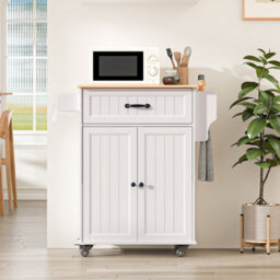 Bealife Kitchen Island On Wheels, Farmhouse Storage Cabinet With Rubber Wood Countertop, Adjustable Shelves & Side - thumbnail 2