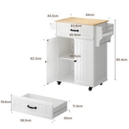 Bealife Kitchen Island On Wheels, Farmhouse Storage Cabinet With Rubber Wood Countertop, Adjustable Shelves & Side - thumbnail 6
