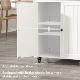 Bealife Kitchen Island On Wheels, Farmhouse Storage Cabinet With Rubber Wood Countertop, Adjustable Shelves & Side - thumbnail 7